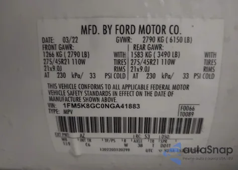 2022 Ford Explorer St из США, поврежденный, VIN 1FM5K8GC0NGA41883